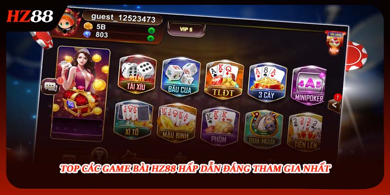 Top các game bài HZ88 hấp dẫn đáng tham gia nhất